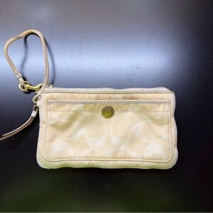 Coach Signature Canvas Wristlet Beige Zip Pouch